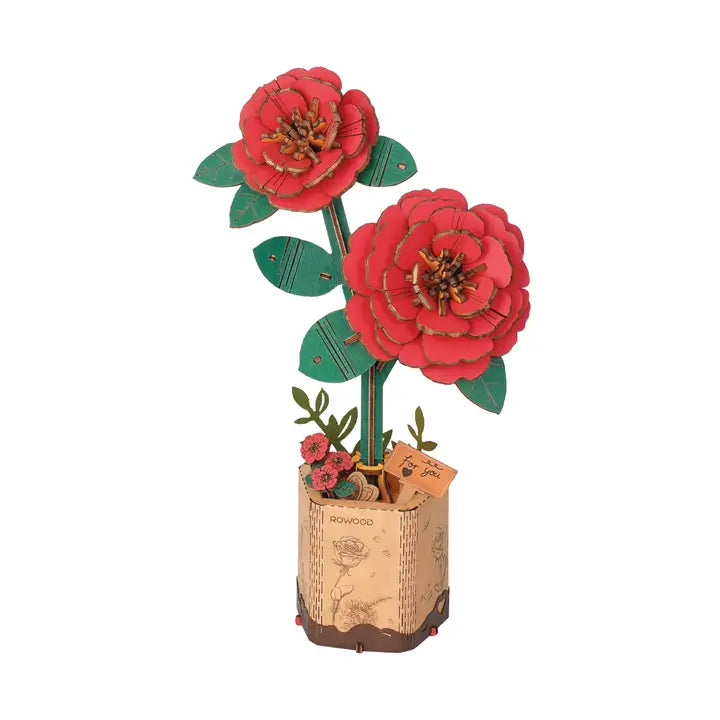 Red Camellia 3D Wooden Flower Puzzle