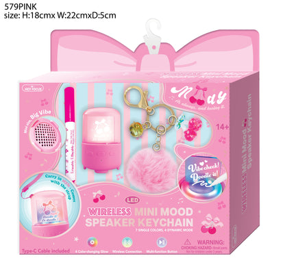 Wireless Mini Mood Pink Speaker Keychain Pink
