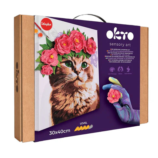 Cat with flowers 3d modeling & painting kit