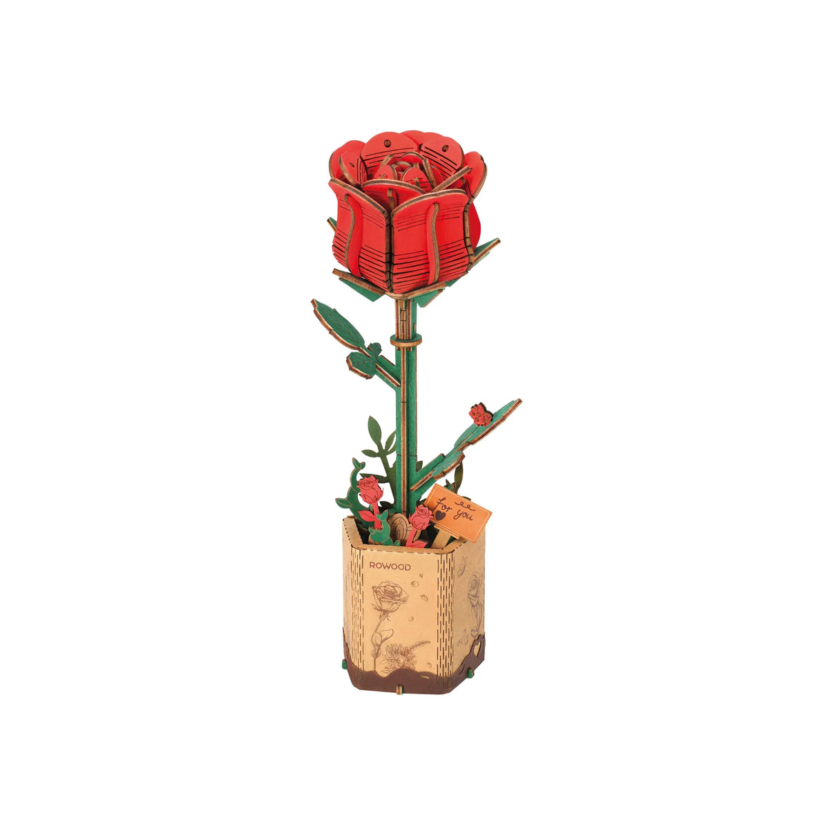 Red Rose 3d Wooden Flower