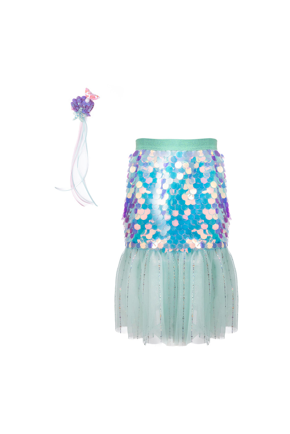 Mint Bling Bling Mermaid Skirt & Hairclip Set